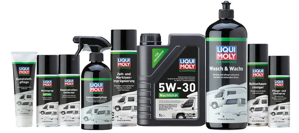 Verschiedenen Camping Produkte aus dem Liqui Moly Sortiment